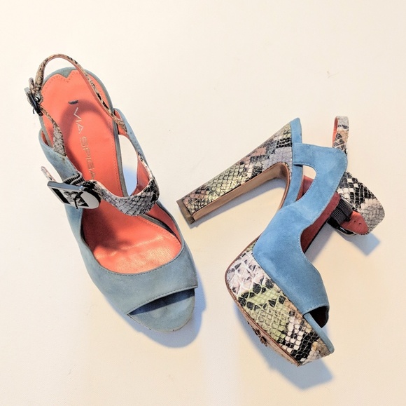 VIA SPIGA Suede and Snakeskin Platform Heels - Picture 6 of 6